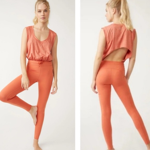 Free people MOVEMENT OFF TO THE RACES JUMPSUIT Orange xs - Picture 1 of 7